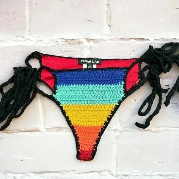 Rehab lab  y2k rainbow crochet swim bottoms S - Picture 1 of 4